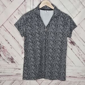 Daily Sports Feathered Leaf Print Cap Sleeve Polo Shirt